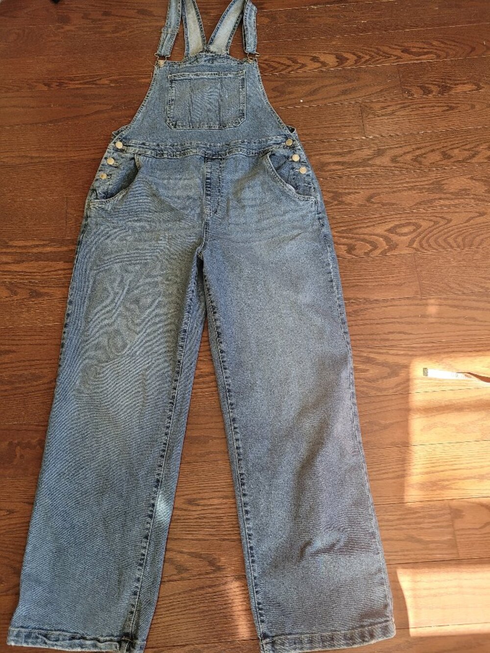 No Boundaries Overalls Women L 14-16 Baggy Denim Medium Wash Blue Bib